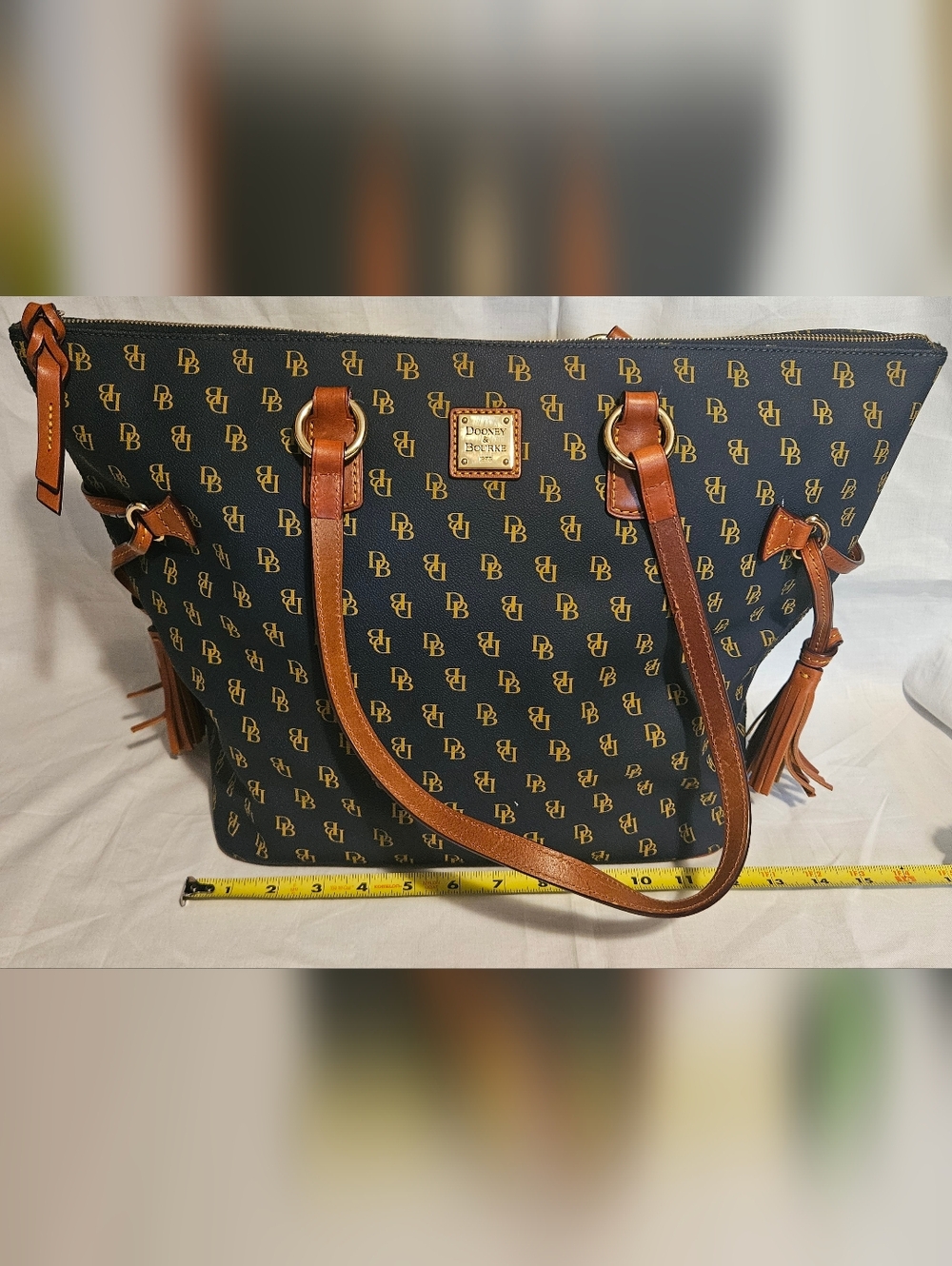 Dooney Bourke Tassel Executive Tote Blue Pebbled Leather Purse